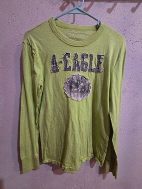 American Eagle Outfitters Lime Green Long Sleeve Logo Tee